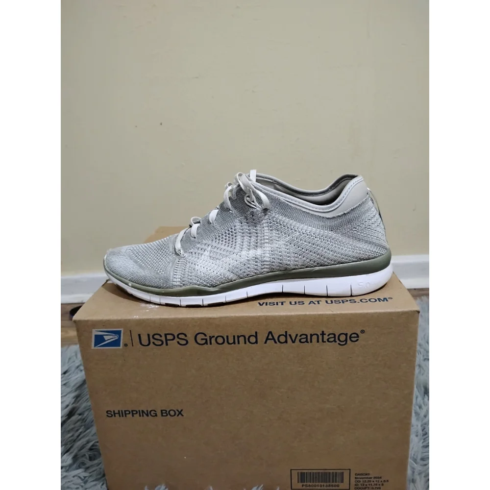 Nike Women’s Lightweight Flyknit Running Shoes - Light Gray with Olive Accents